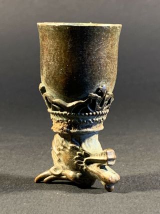 Scarce Ancient Crusaders Bronze Wine Cup Decorated With Dragon Head Ca 1100 Ad