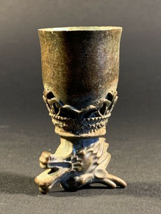 SCARCE ANCIENT CRUSADERS BRONZE WINE CUP DECORATED WITH DRAGON HEAD CA 1100 AD 2
