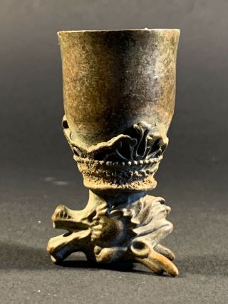 SCARCE ANCIENT CRUSADERS BRONZE WINE CUP DECORATED WITH DRAGON HEAD CA 1100 AD 3