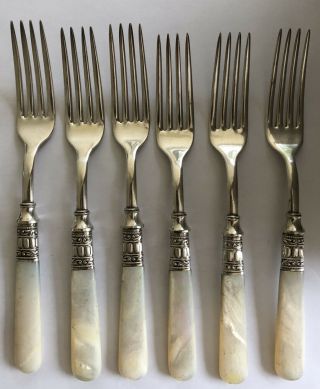 Vintage Asco Knives,  Forks,  Serving Spoons & Butter Knife Mother Of Pearl Handles