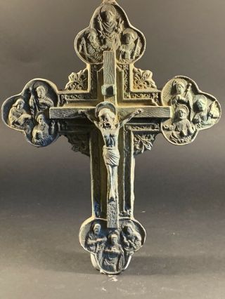 Massive Huge Highly Decorated Ancient Greek Bronze Patriarchal Cross Ca 1400 Ad