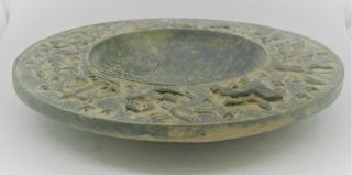 EUROPEAN MEDIEVAL BRONZE BOWL DECORATED WITH SCENES OF ARCHERS 2