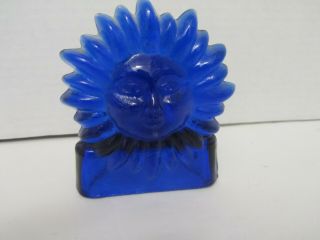 Cobalt Blue Glass Candle Holder Tealight Votive Sun Face 4 "