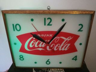 Vintage Coca Cola Soda Swihart Fishtail Lighted Early Advertising Clock Sign