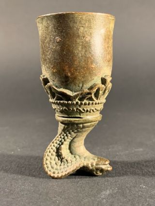 Scarce Ancient Crusaders Bronze Wine Cup Decorated With Snake Head Circa 1100 Ad