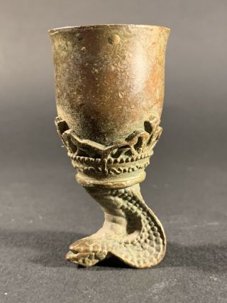 SCARCE ANCIENT CRUSADERS BRONZE WINE CUP DECORATED WITH SNAKE HEAD CIRCA 1100 AD 2