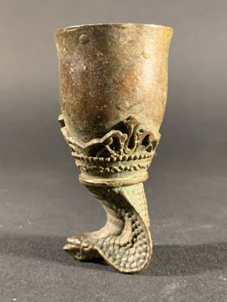 SCARCE ANCIENT CRUSADERS BRONZE WINE CUP DECORATED WITH SNAKE HEAD CIRCA 1100 AD 3