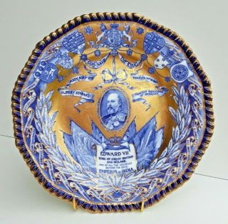 Rare Antique King Edward Vii Coronation (1902) Heavily Gilded Plate Unusual