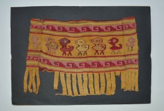 Pre Columbian Art Fine Chancay Ancient Textile Fragment Circa 1100 - 1400 Ad Peru