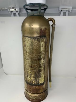 Elkhart Fire Extinguisher Vintage Antique Copper W Brass Nameplate