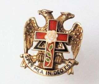 10k Gold Scottish Rite Rose Croix Freemason Masonic Pin 2.  8g G Spes Mea In Deo E