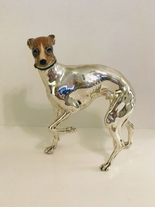 Whippet Italian Greyhound Dog Silver With Enamel Head