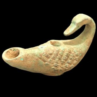Huge Size Ancient Roman Bronze Period Zoomorphic Swan Oil Lamp - 200 - 400 Ad