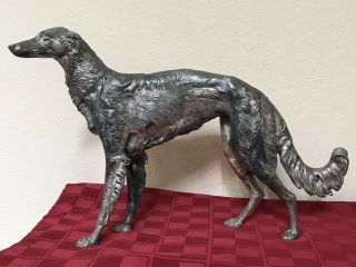 Vintage Metal Borzoi Russian Wolfhound Dog Statue Figurine Large 17”