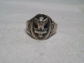Rare 1930s Bsa Eagle Scout Knot Sterling Silver Enamel Ring - Sz 10 - - Fc