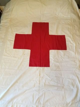 Wwii American Red Cross Flag 72 " X45 " Medical Hand Sewn Vintage Old