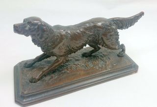 Antique 19th C Bronze English Setter Dog Signed Friedrick Ruckart 1832 - 1892