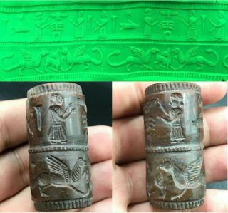 Ancient Old Jasper Stone Sassanian Unique Rare Cylinder Seal Bead