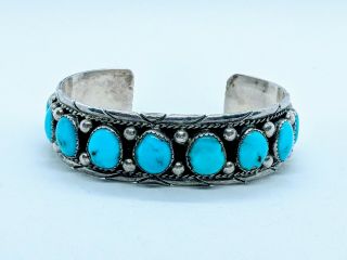 Vintage Sterling Silver 925 Native American Navajo Turquoise Stone Cuff Bangle