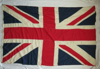 Vtg Ww2 Era ? Big Panel Stitched British Union Jack Flag Old Distressed Antique