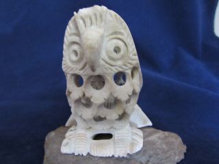 Vintage Hand Carved Soapstone Mother Owl Figurine With Baby Owl In Tummy India