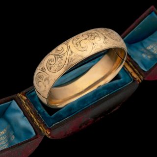 Antique Vintage Nouveau 14k Rose Gold Filled Gf Chased Wedding Bangle Bracelet