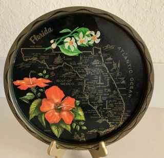 Vintage Florida Souvenir Tray With State Map Of Iconic Sites And Locations