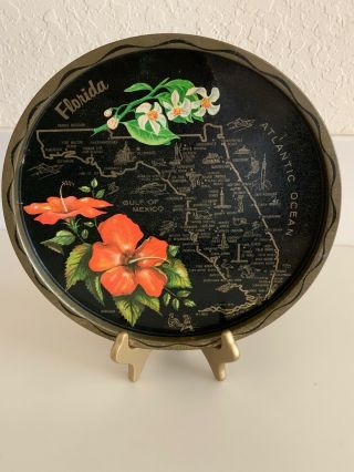 Vintage FLORIDA Souvenir Tray with State Map of Iconic Sites and Locations 2