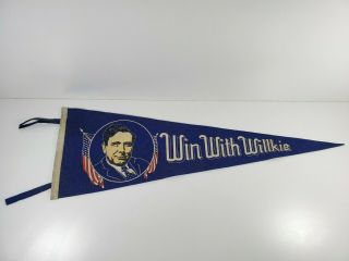 Vintage 1940 Win With Wendell Willkie Picture Campaign Pennant