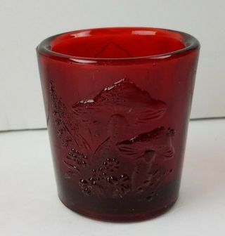 Vintage 1970 ' s Red Mushroom Raised Glass Candle Votive Holder 2