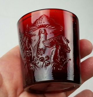 Vintage 1970 ' s Red Mushroom Raised Glass Candle Votive Holder 3