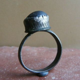 Silver Medieval Ring With Black Stone / 14th – 15th Century / 22 Mm