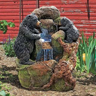 Rustic Woodland Black Bear Water Fountain Sculpture Statue