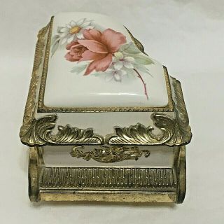 Vintage,  Porcelain,  Enamel,  Metal,  Floral,  Piano Music Box,  Made In Japan