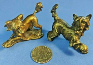Chinese Crested Bronze Figurines Debbie Engle Signed Hairless Powderpuff Dogs