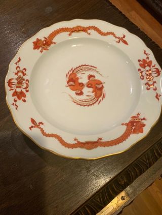 Set Of 6 Red Opulent Dragon C.  1923 Porcelain 9 5/8 " Dinner Plate,  Meiyssen