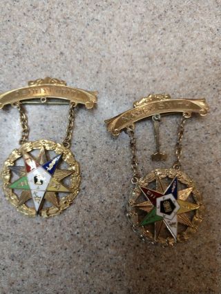 2 Lfata Order Of The Eastern Star 10k 10 Karat Yellow Gold Top Masonic Pins