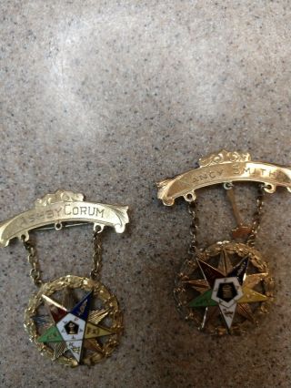 2 LFATA Order of the Eastern Star 10k 10 Karat Yellow Gold Top Masonic Pins 2