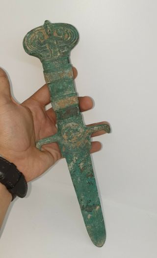 A Very Lovely Big Roman Bronze Knife With Design 100 Authentic Bronze