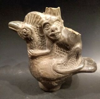 Pre Columbian Chimu Figural Blackware Vessel - Peru - 900 Ad