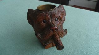 Vintage Black Forest Carved Terrier With Cigar Smoking Companion Not Tobacco Jar