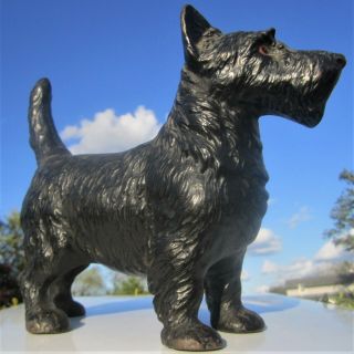 Antique Hubley Art Gold Label Black Cast Iron Scottish Terrier Dog Toy Doorstop