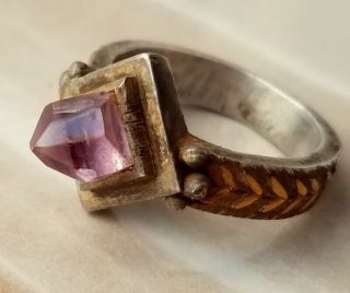 Massive Byzantine Silver and Gold Ring,  Natural Amethyst stone 12 - 15century 21mm 2