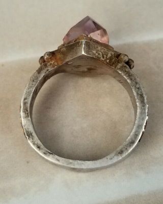 Massive Byzantine Silver and Gold Ring,  Natural Amethyst stone 12 - 15century 21mm 3