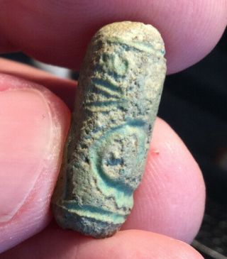 Ancient Canaanite Faience Cylinder Seal = Worn - King,  Spirill 1700 - 1500bc