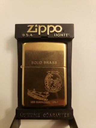 Vintage Navy Zippo Cigarette Lighter U.  S.  S.  Guadalcanal Lph - 7 Solid Brass