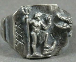 Ancient Roman Military Legionary Silver Ring Legion Xxx Victrix Neptune - 100 Ad