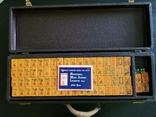 Vintage Butterscotch Bakelite/mah Jong Set.  148 Total Tiles.  5 Racks And Case.