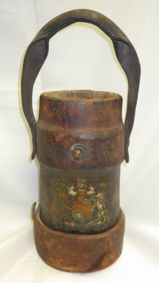Antique English Leather Fire Bucket / Ammunition Carrier