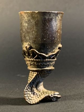 Scarce Ancient Crusaders Bronze Wine Cup Decorated With Serpent Head Ca 1100 Ad